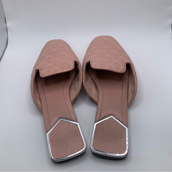 Schutz Adra Quilted Leather Flat Mules size 7B pink slip on 1299 - Picture 5 of 11
